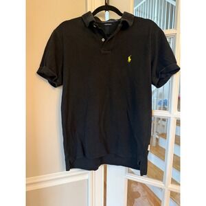 Polo Ralph Lauren Mens Custom Slim Fit Polo Shirt Black Yellow Pony Size M